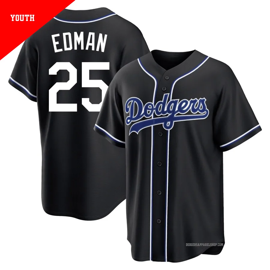 Youth Los Angeles Dodgers ＃25 Tommy Edman Black Replica Fashion Out Jersey