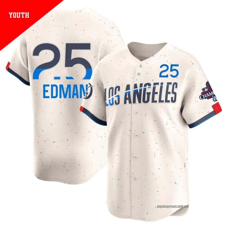 Youth Los Angeles Dodgers ＃25 Tommy Edman Cream Limited 2024 City Connect World Series Champions Jersey