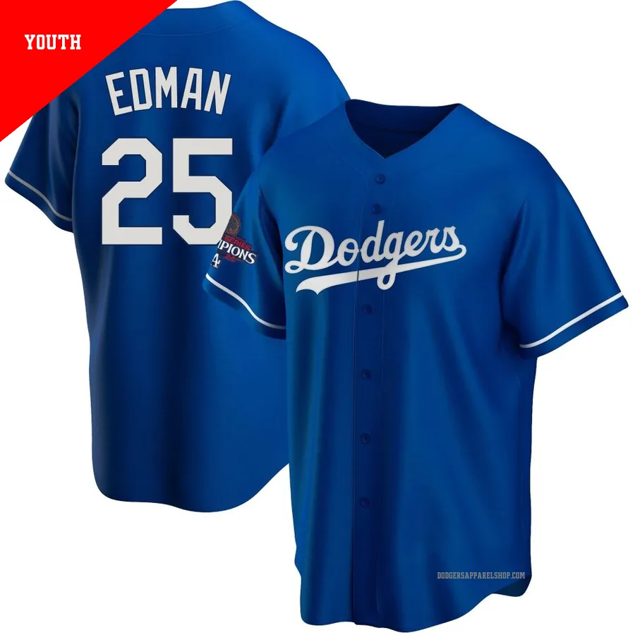 Youth Los Angeles Dodgers ＃25 Tommy Edman Royal Replica Alternate 2024 World Series Champions Jersey