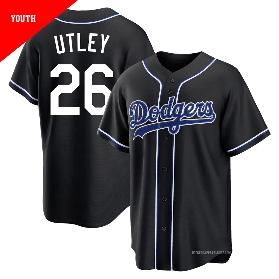 Youth Los Angeles Dodgers ＃26 Chase Utley Black Replica Fashion Out Jersey