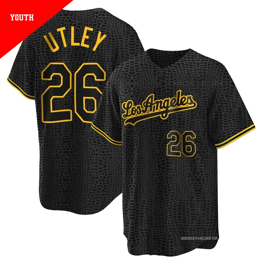 Youth Los Angeles Dodgers ＃26 Chase Utley Black Replica Snake Skin City Jersey
