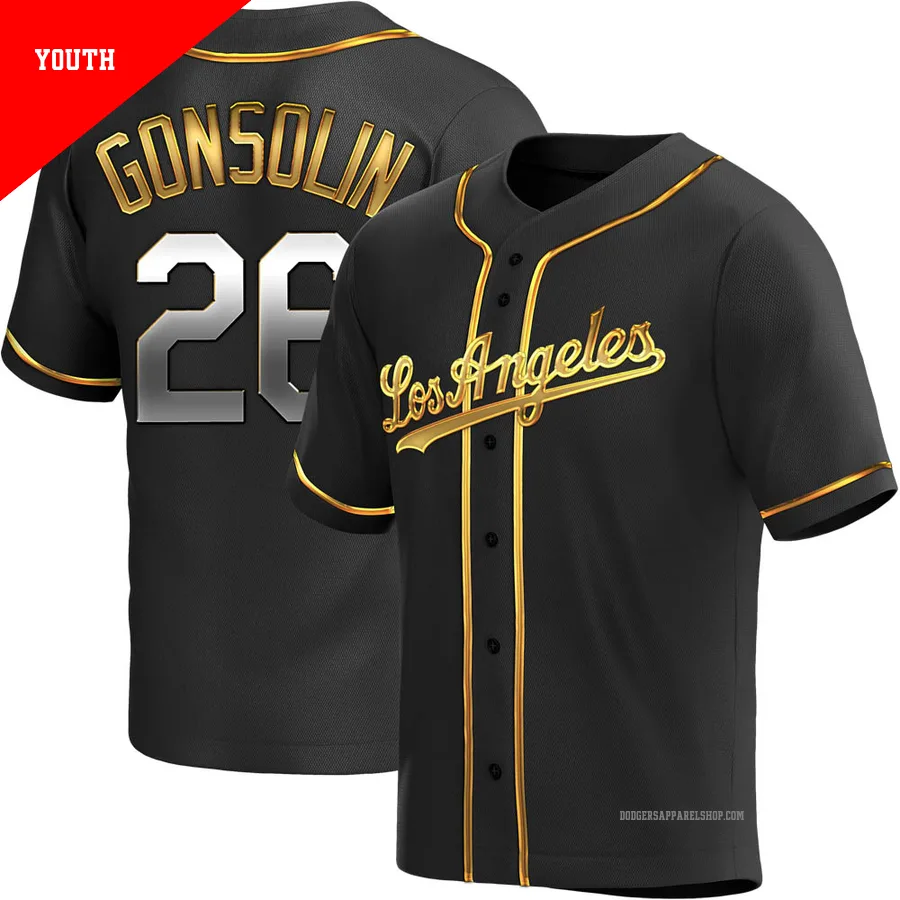 Youth Los Angeles Dodgers ＃26 Tony Gonsolin Gold Replica Black en Alternate Jersey