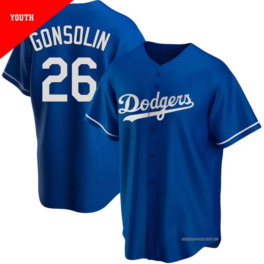 Youth Los Angeles Dodgers ＃26 Tony Gonsolin Royal Replica Alternate Jersey