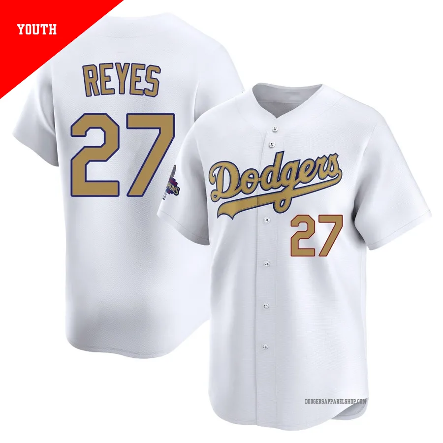 Youth Los Angeles Dodgers ＃27 Alex Reyes Gold Limited White 2025 Collection Jersey