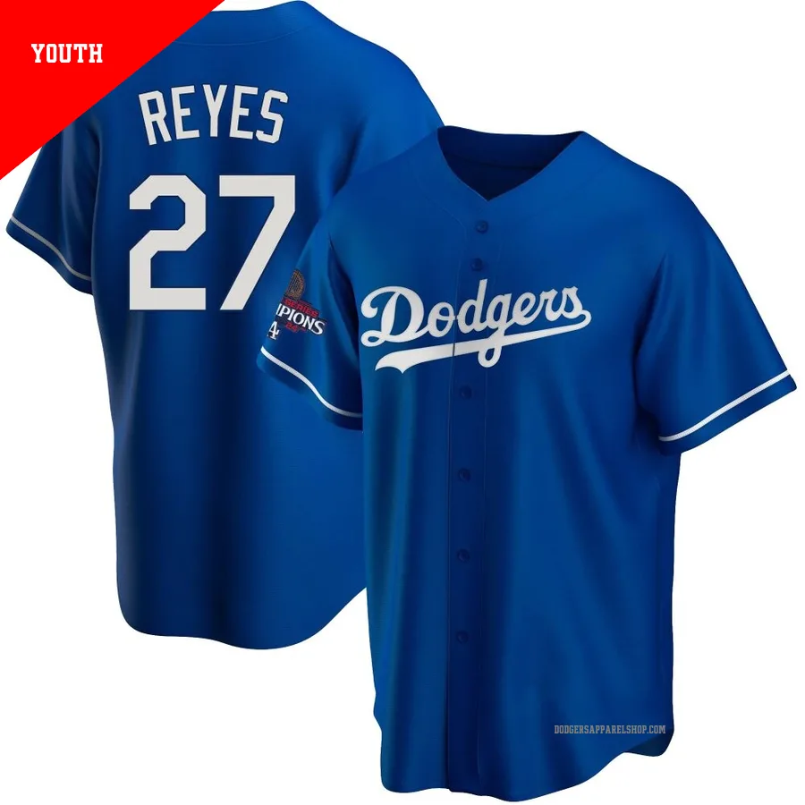 Youth Los Angeles Dodgers ＃27 Alex Reyes Royal Replica Alternate 2024 World Series Champions Jersey