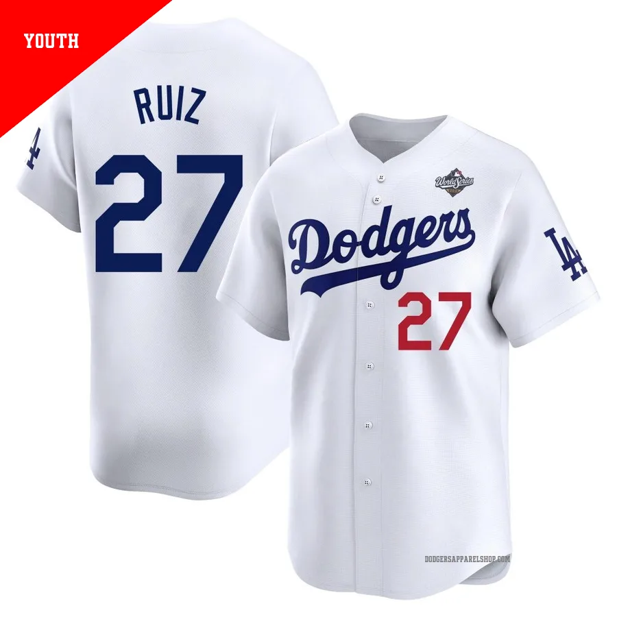 Youth Los Angeles Dodgers ＃27 Esteury Ruiz White Limited Home 2025 World Series Jersey