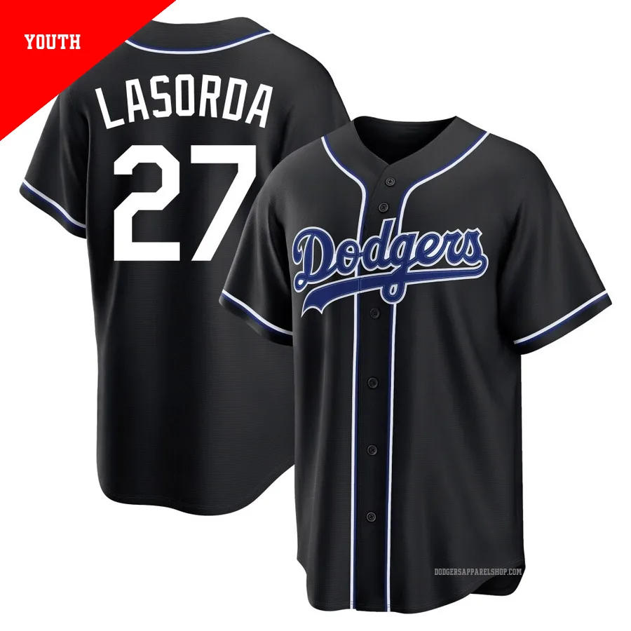 Youth Los Angeles Dodgers ＃27 Tommy Lasorda Black Replica Fashion Out Jersey