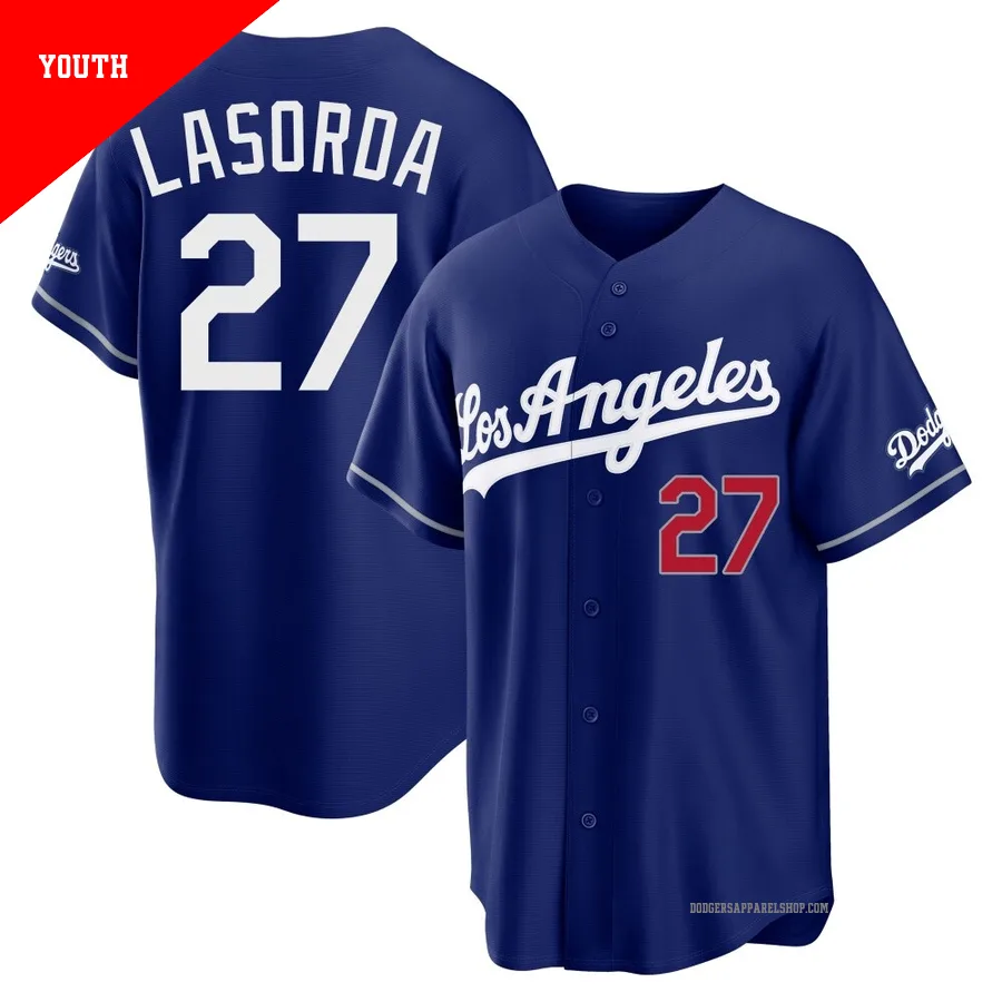 Youth Los Angeles Dodgers ＃27 Tommy Lasorda Royal Limited Alternate Stadium Jersey