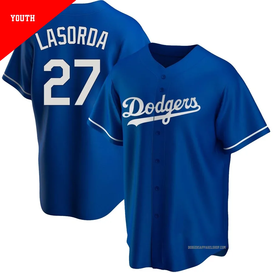 Youth Los Angeles Dodgers ＃27 Tommy Lasorda Royal Replica Alternate Jersey