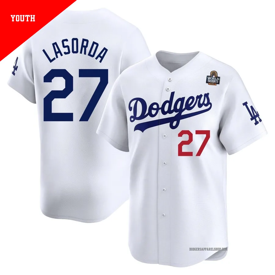 Youth Los Angeles Dodgers ＃27 Tommy Lasorda White Limited Home 2024 World Series Jersey