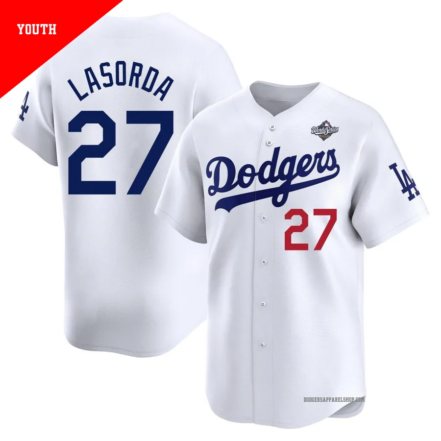 Youth Los Angeles Dodgers ＃27 Tommy Lasorda White Limited Home 2025 World Series Jersey