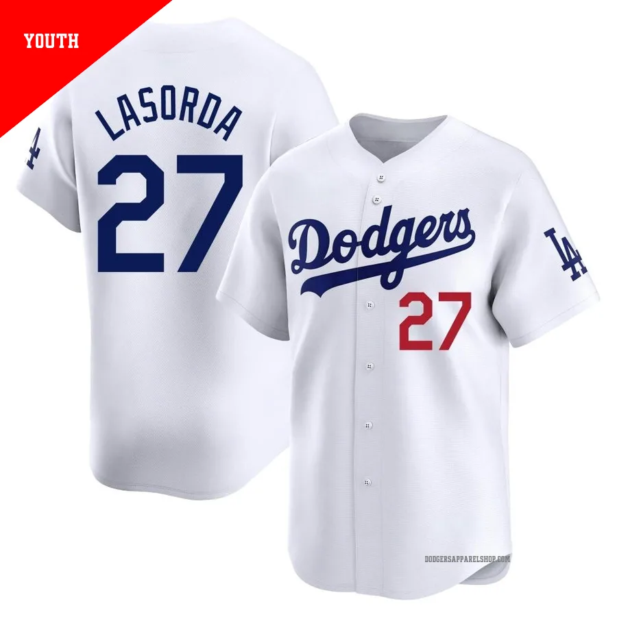 Youth Los Angeles Dodgers ＃27 Tommy Lasorda White Limited Home Jersey