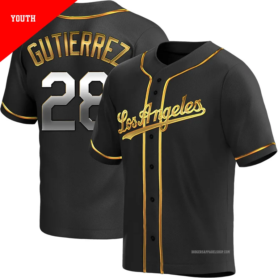 Youth Los Angeles Dodgers ＃28 Franklin Gutierrez Gold Replica Black en Alternate Jersey