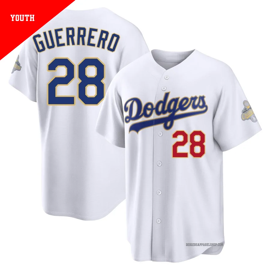 Youth Los Angeles Dodgers ＃28 Pedro Guerrero Gold Limited White 2026 Collection Stadium Jersey