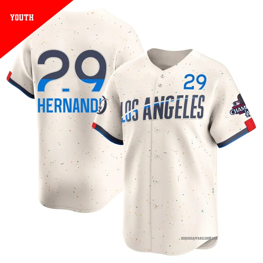 Youth Los Angeles Dodgers ＃29 Jonathan Hernandez Cream Limited 2024 City Connect World Series Champions Jersey