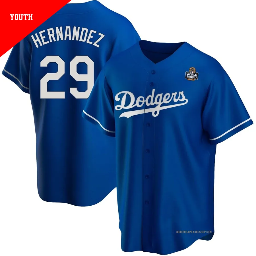 Youth Los Angeles Dodgers ＃29 Jonathan Hernandez Royal Replica Alternate 2024 World Series Jersey