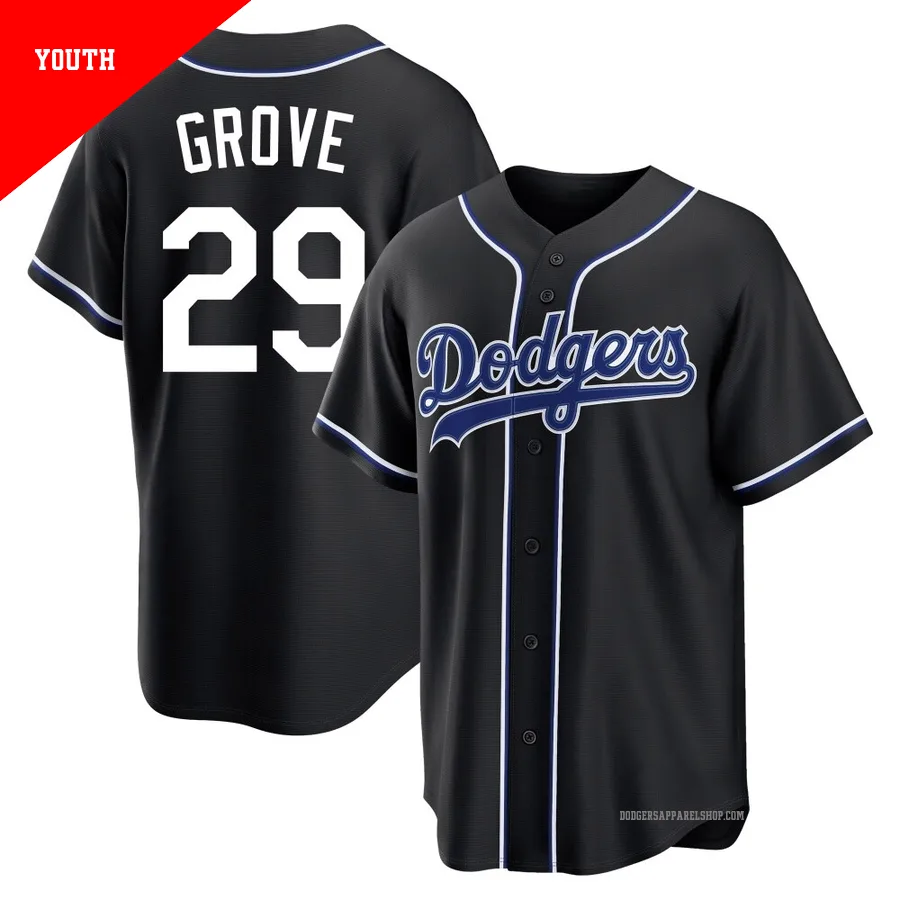 Youth Los Angeles Dodgers ＃29 Michael Grove Black Replica Fashion Out Jersey