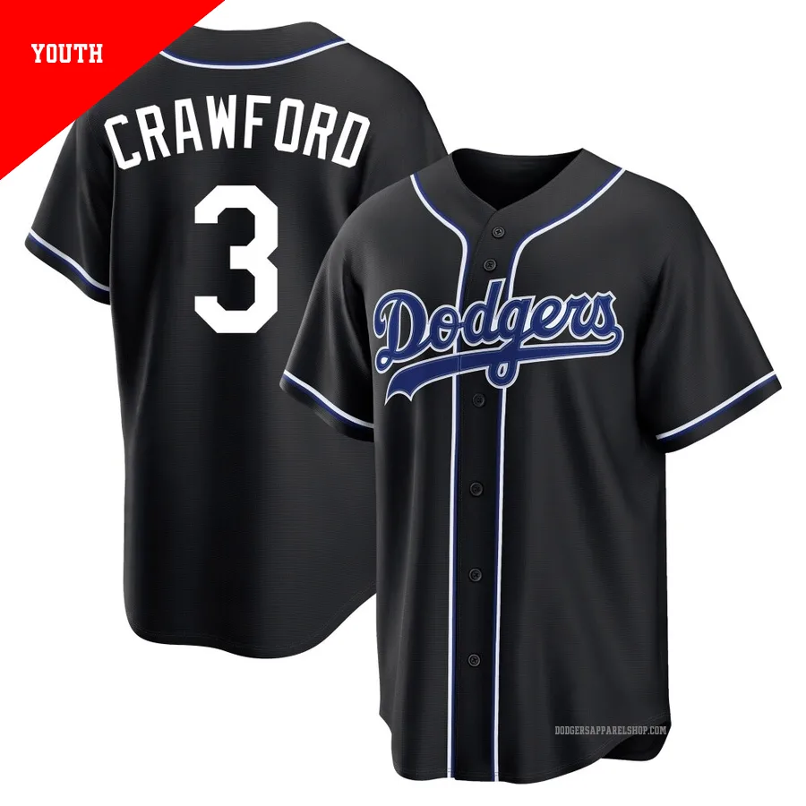 Youth Los Angeles Dodgers ＃3 Carl Crawford Black Replica Fashion Out Jersey