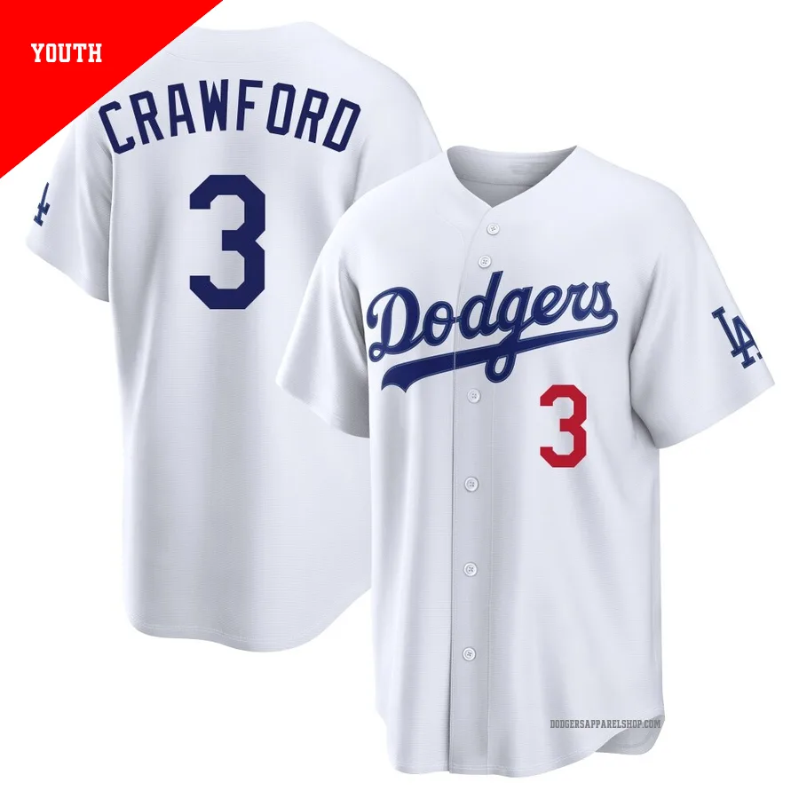 Youth Los Angeles Dodgers ＃3 Carl Crawford White Limited Home Stadium Jersey