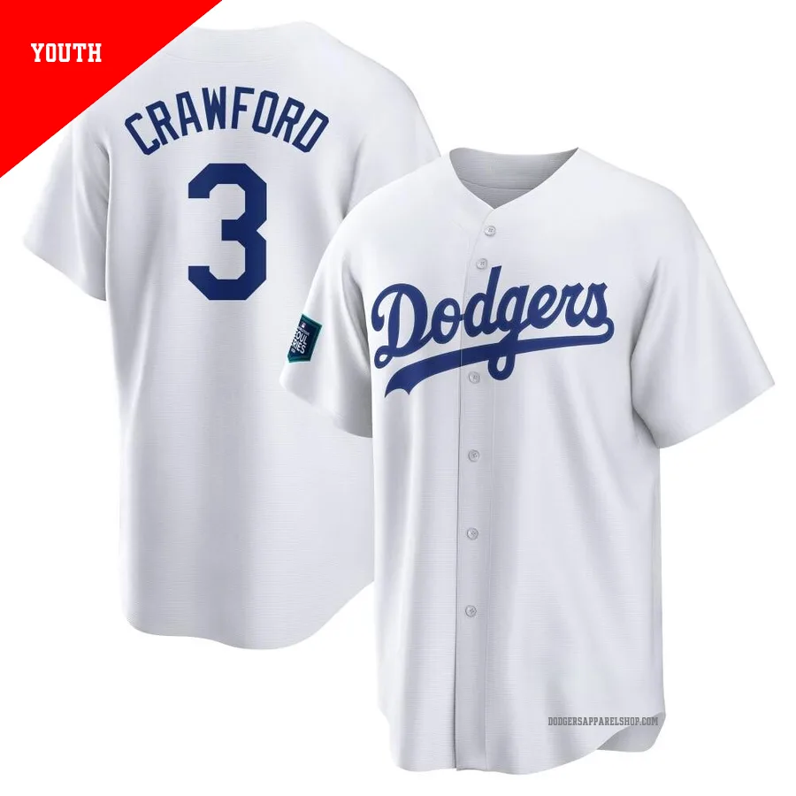 Youth Los Angeles Dodgers ＃3 Carl Crawford White Replica 2024 World Tour Seoul Series Home Jersey