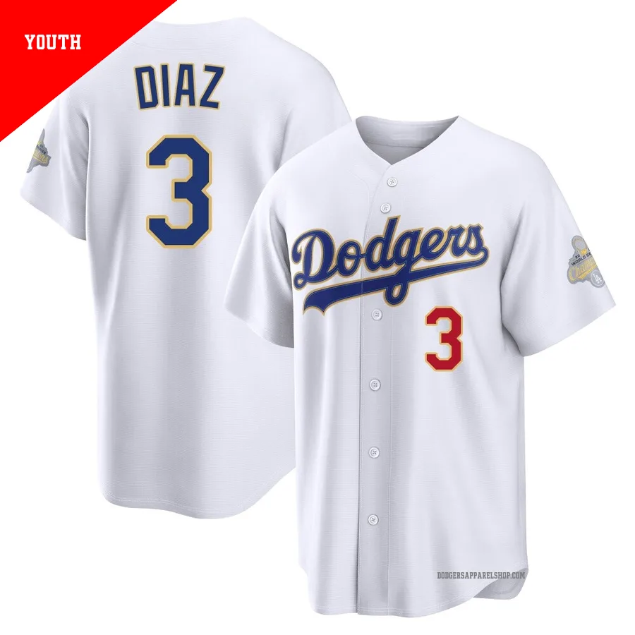 Youth Los Angeles Dodgers ＃3 Edwin Diaz Gold Limited White 2026 Collection Stadium Jersey