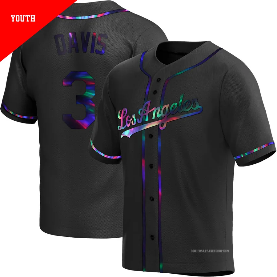 Youth Los Angeles Dodgers ＃3 Willie Davis Black Replica Holographic Alternate Jersey