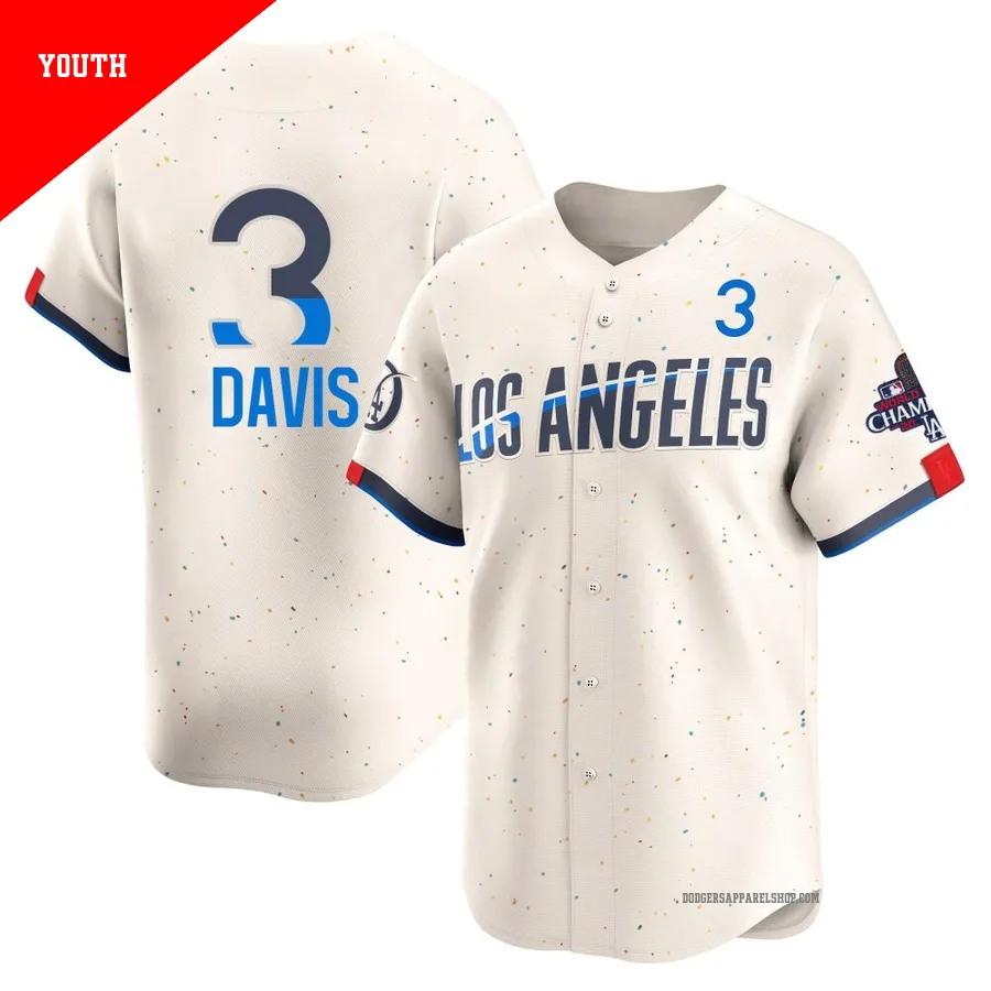 Youth Los Angeles Dodgers ＃3 Willie Davis Cream Limited 2024 City Connect World Series Champions Jersey