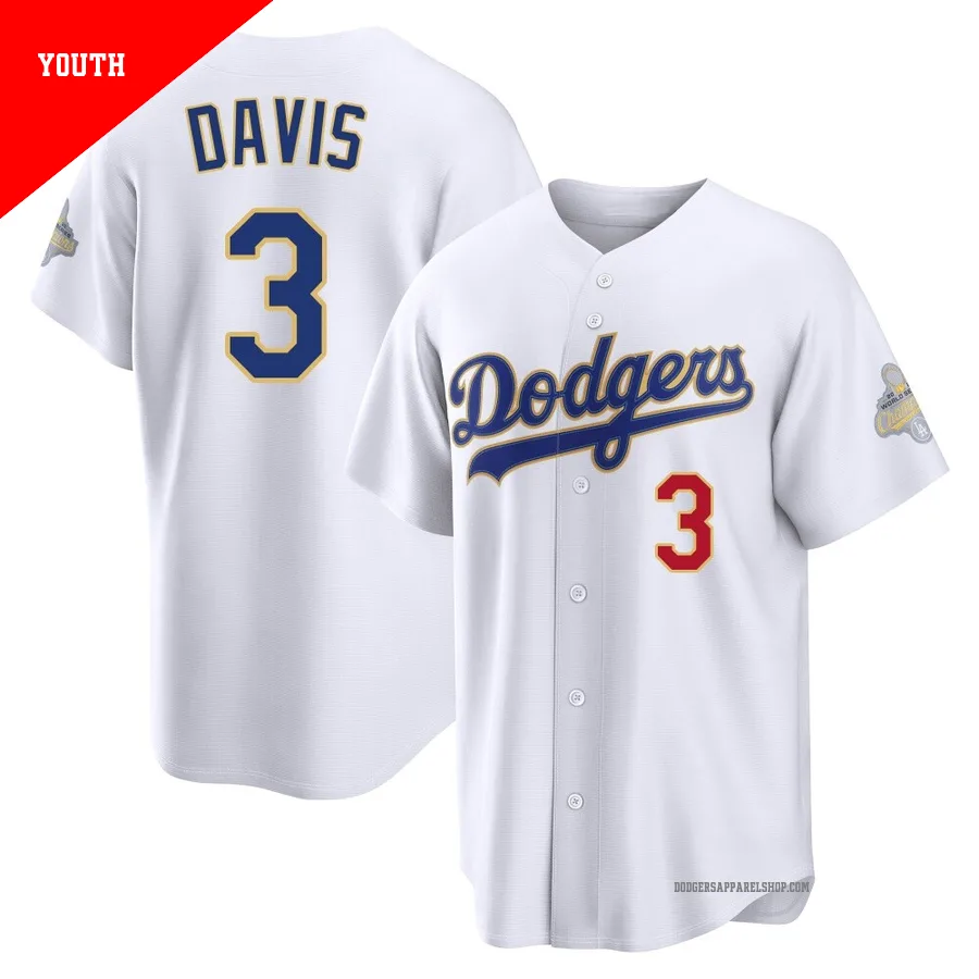 Youth Los Angeles Dodgers ＃3 Willie Davis Gold Limited White 2026 Collection Stadium Jersey