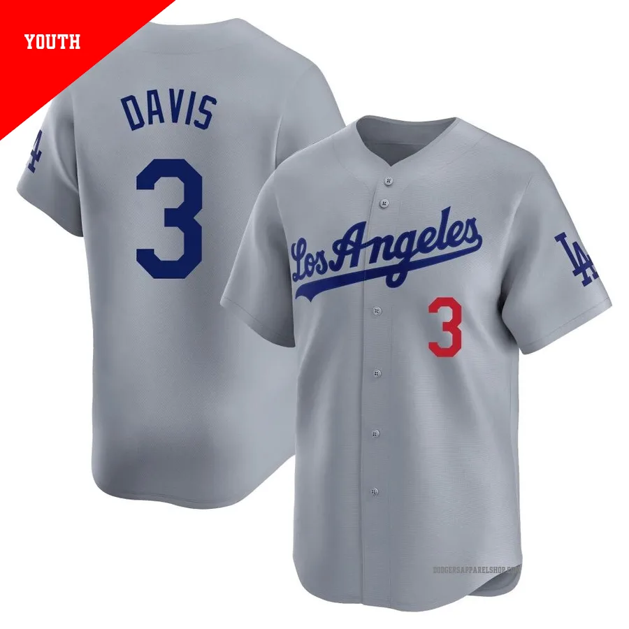 Youth Los Angeles Dodgers ＃3 Willie Davis Gray Limited Away Jersey
