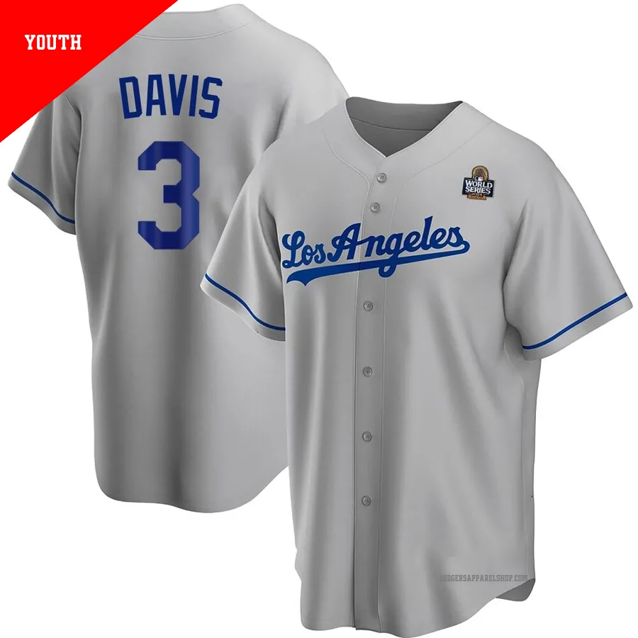 Youth Los Angeles Dodgers ＃3 Willie Davis Gray Replica Road 2024 World Series Jersey