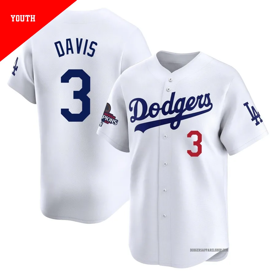 Youth Los Angeles Dodgers ＃3 Willie Davis White Limited Home 2024 World Series Champions Jersey