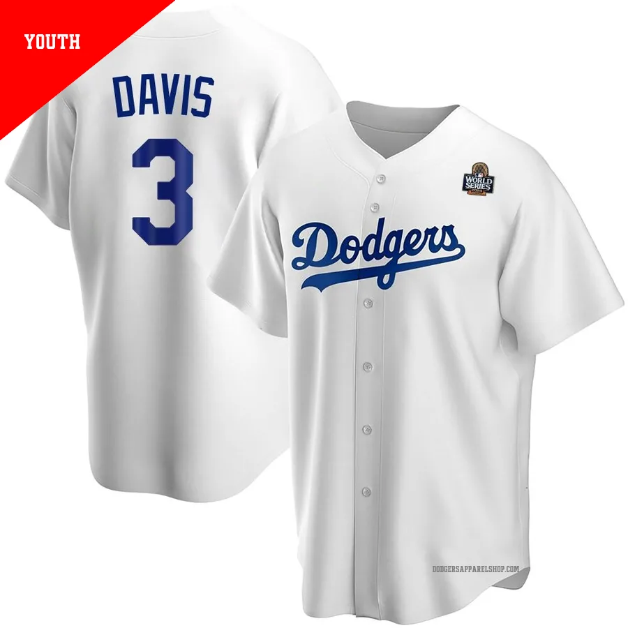 Youth Los Angeles Dodgers ＃3 Willie Davis White Replica Home 2024 World Series Jersey