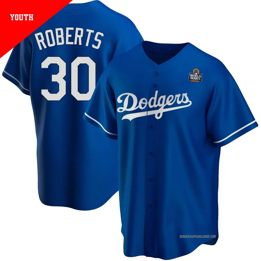 Youth Los Angeles Dodgers ＃30 Dave Roberts Royal Replica Alternate 2024 World Series Jersey