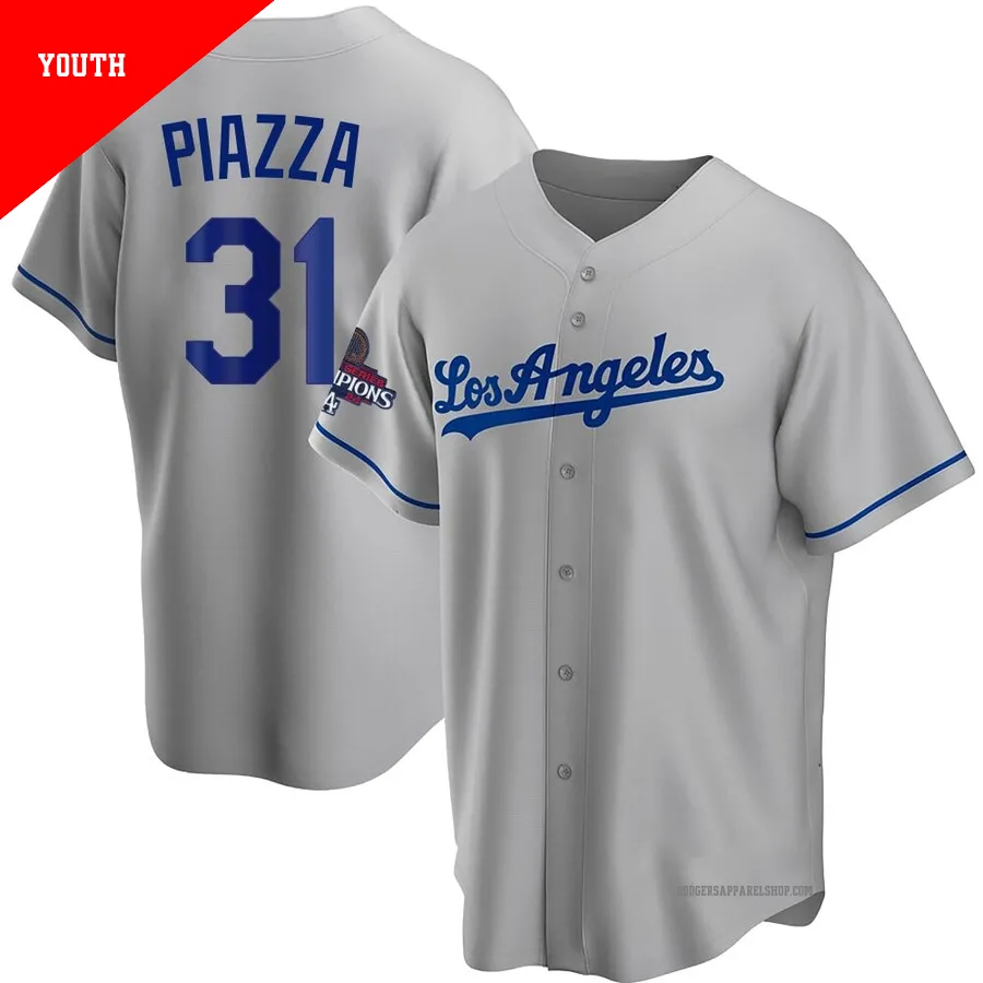Youth Los Angeles Dodgers ＃31 Mike Piazza Gray Replica Road 2024 World Series Champions Jersey