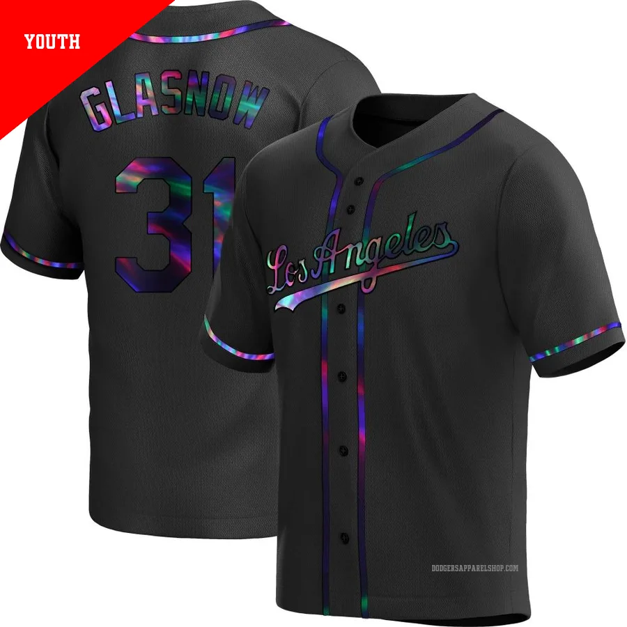 Youth Los Angeles Dodgers ＃31 Tyler Glasnow Black Replica Holographic Alternate Jersey