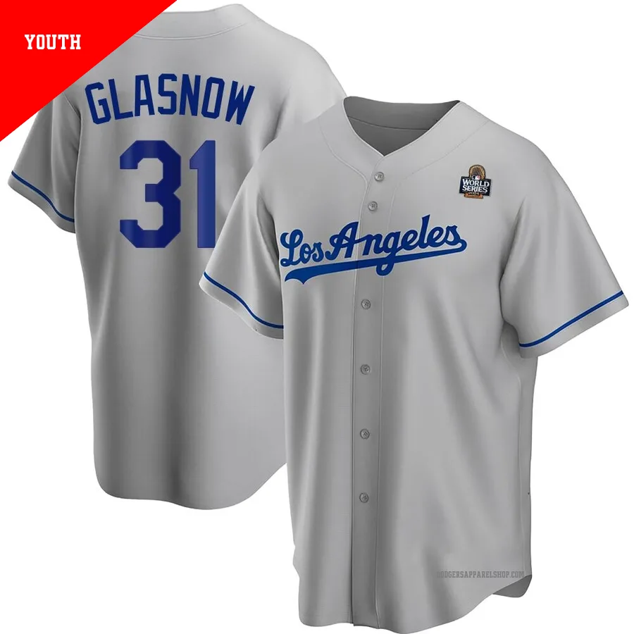 Youth Los Angeles Dodgers ＃31 Tyler Glasnow Gray Replica Road 2024 World Series Jersey