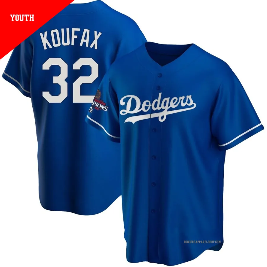 Youth Los Angeles Dodgers ＃32 Sandy Koufax Royal Replica Alternate 2024 World Series Champions Jersey