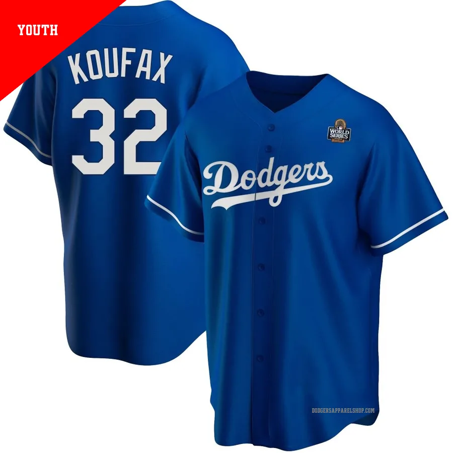 Youth Los Angeles Dodgers ＃32 Sandy Koufax Royal Replica Alternate 2024 World Series Jersey