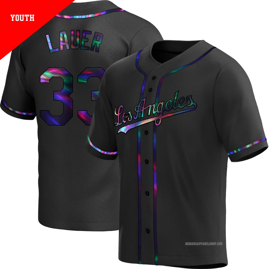 Youth Los Angeles Dodgers ＃33 Eric Lauer Black Replica Holographic Alternate Jersey