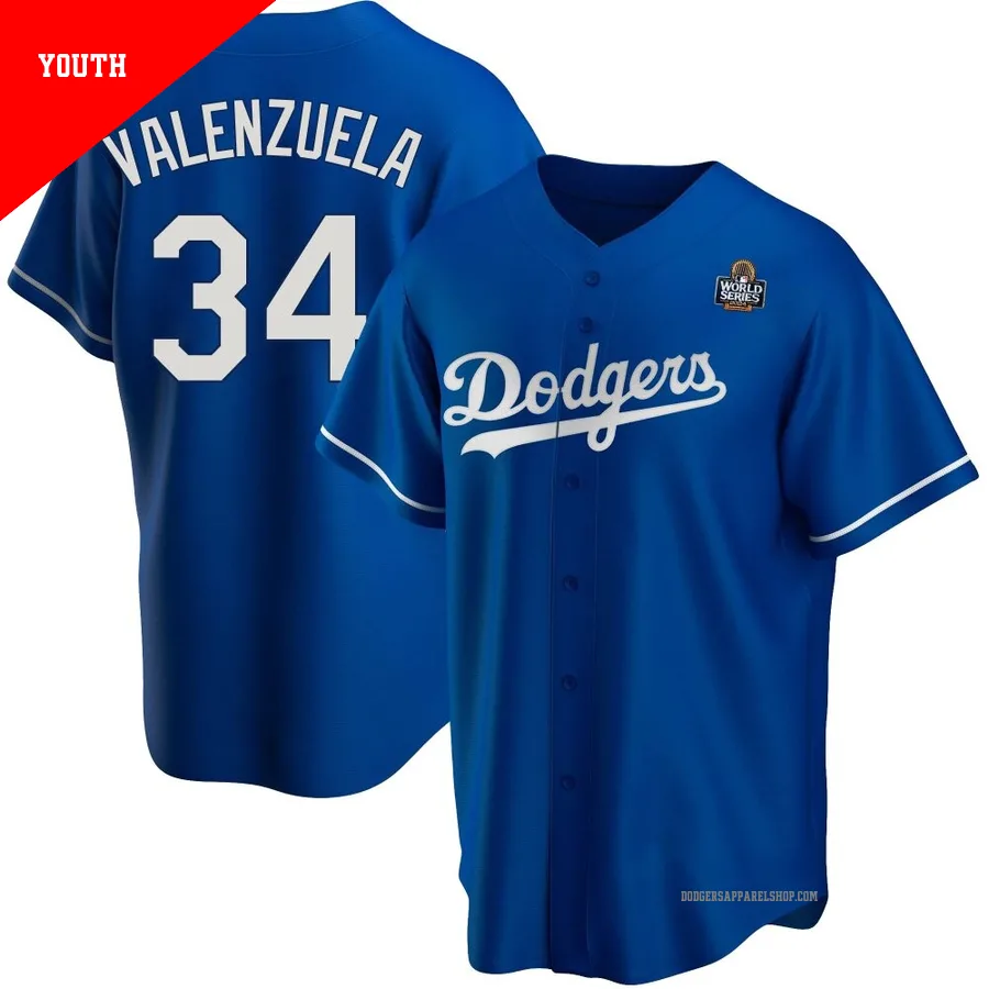 Youth Los Angeles Dodgers ＃34 Fernando Valenzuela Royal Replica Alternate 2024 World Series Jersey