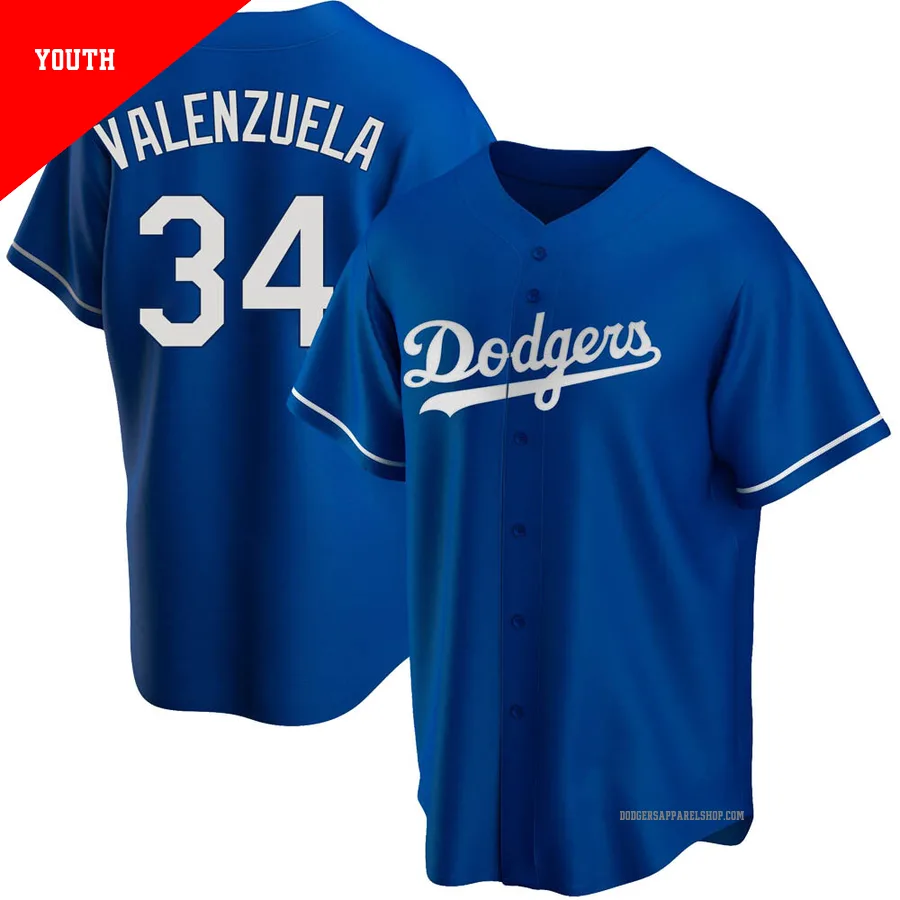 Youth Los Angeles Dodgers ＃34 Fernando Valenzuela Royal Replica Alternate Jersey