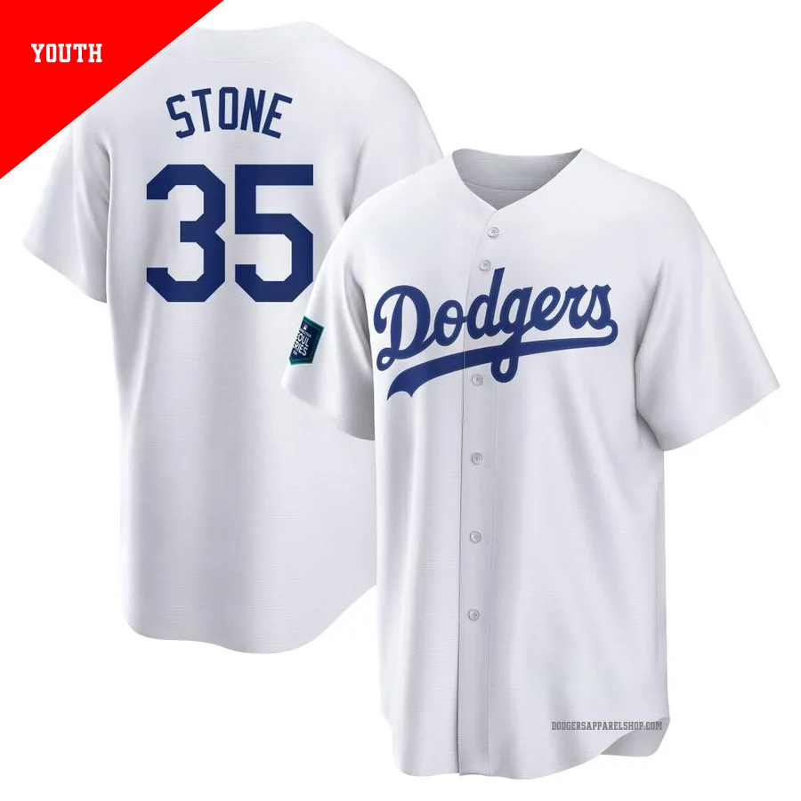 Youth Los Angeles Dodgers ＃35 Gavin Stone White Replica 2024 World Tour Seoul Series Home Jersey