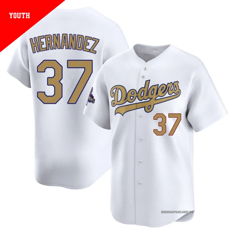 Youth Los Angeles Dodgers ＃37 Teoscar Hernandez Gold Limited White 2025 Collection Jersey