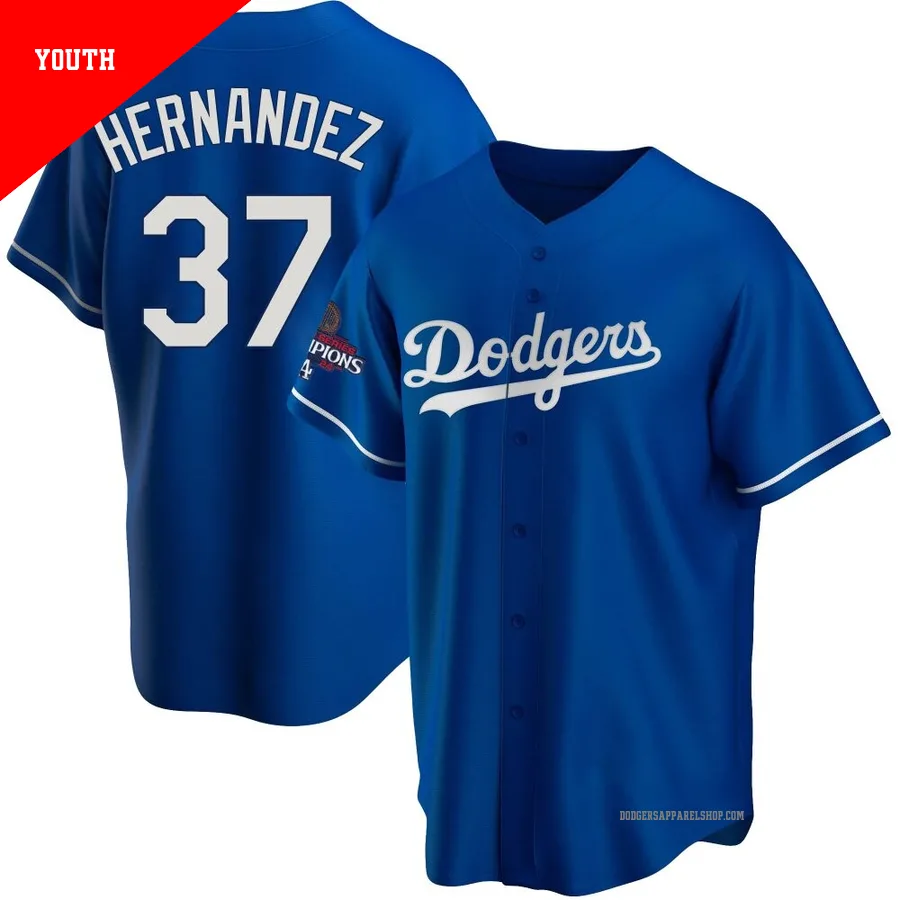 Youth Los Angeles Dodgers ＃37 Teoscar Hernandez Royal Replica Alternate 2024 World Series Champions Jersey