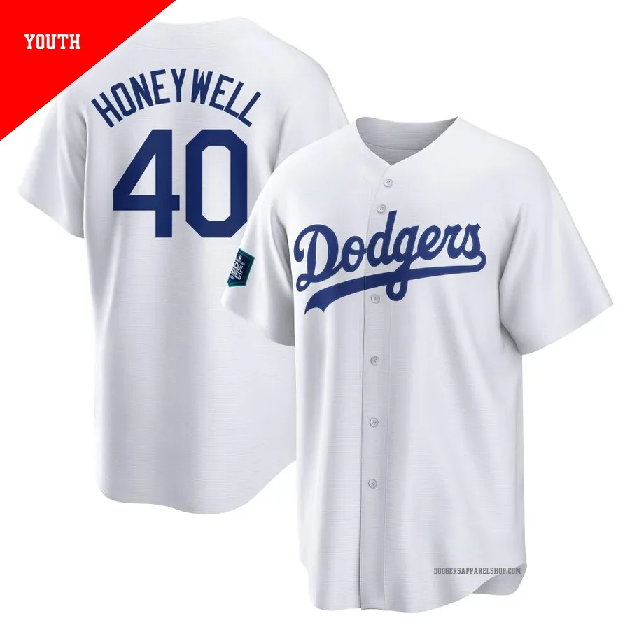 Youth Los Angeles Dodgers ＃40 Brent Honeywell White Replica 2024 World Tour Seoul Series Home Jersey