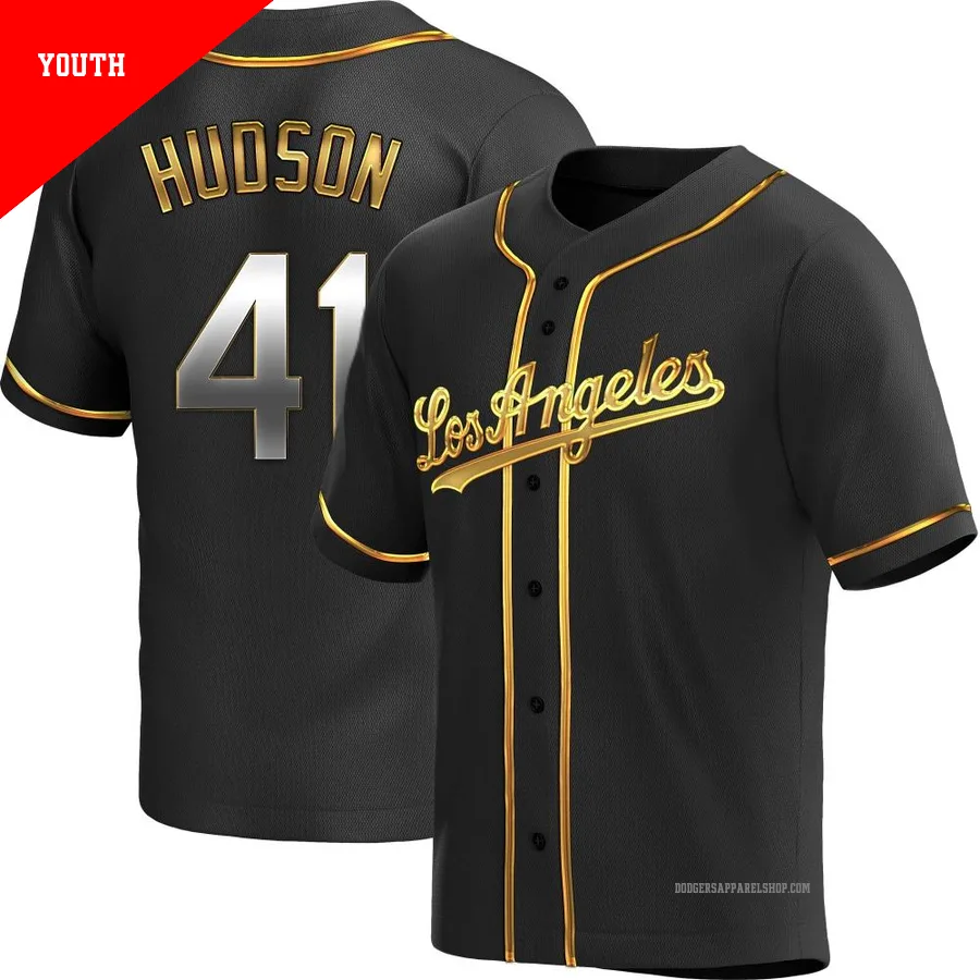 Youth Los Angeles Dodgers ＃41 Daniel Hudson Gold Replica Black en Alternate Jersey