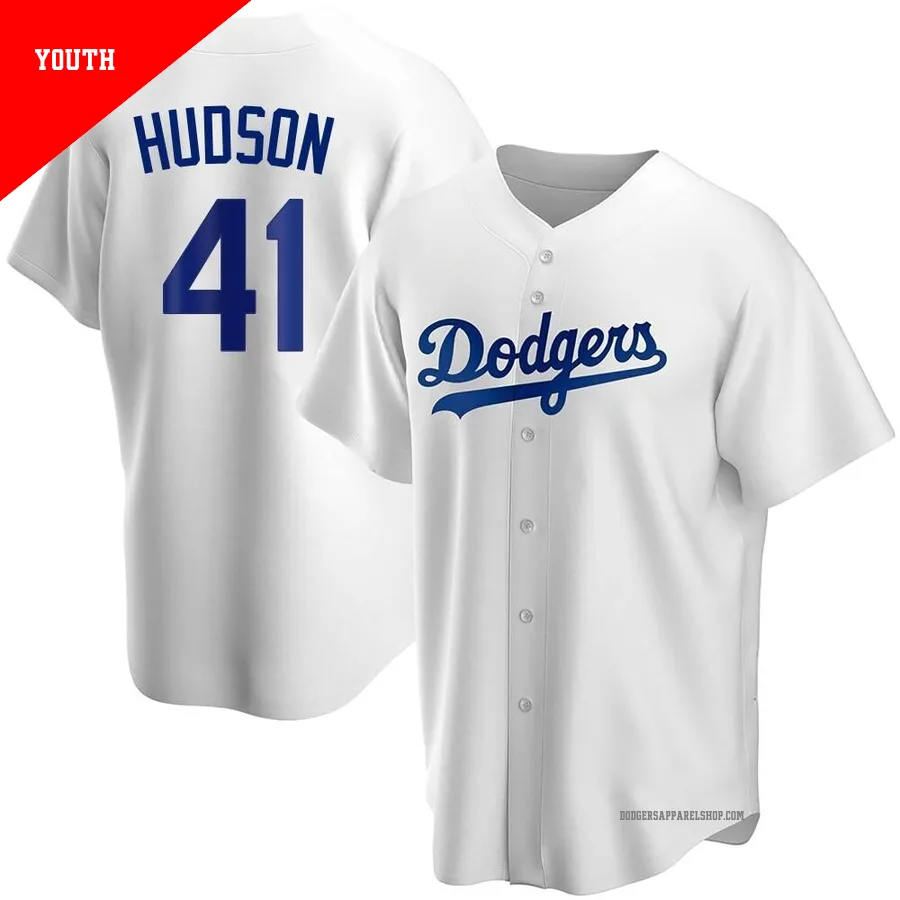 Youth Los Angeles Dodgers ＃41 Daniel Hudson White Replica Home Jersey