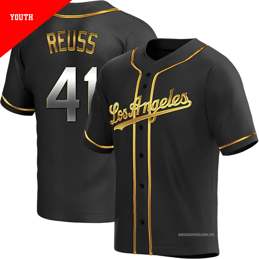 Youth Los Angeles Dodgers ＃41 Jerry Reuss Gold Replica Black en Alternate Jersey
