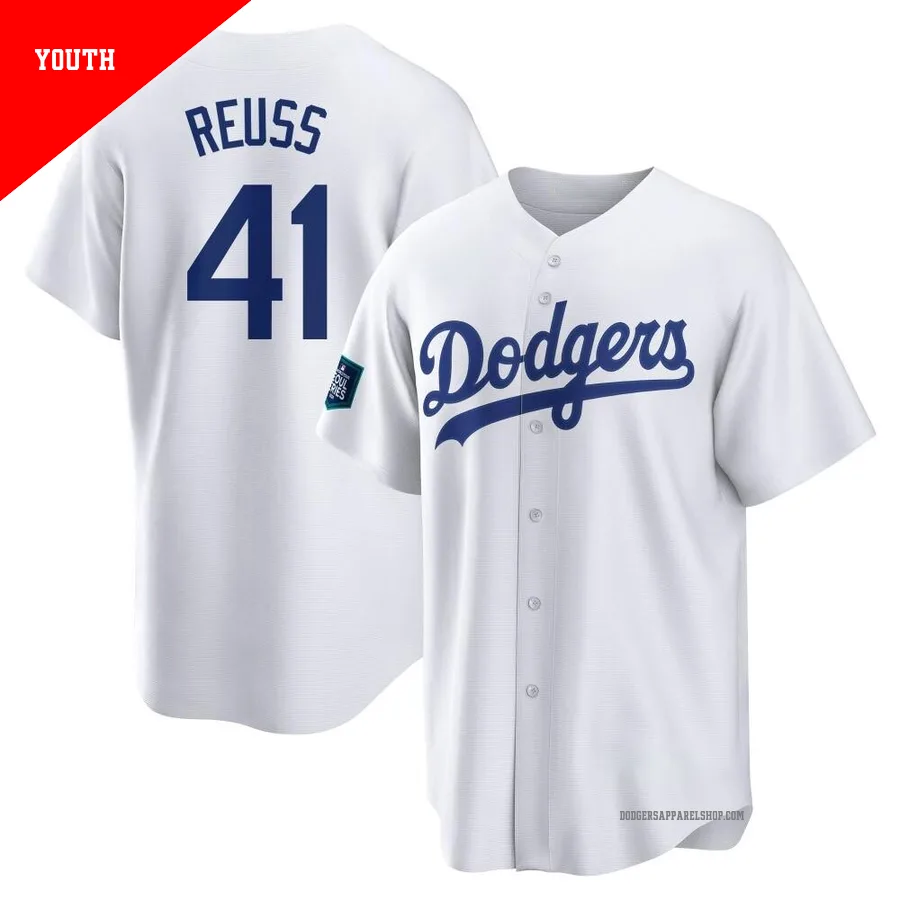 Youth Los Angeles Dodgers ＃41 Jerry Reuss White Replica 2024 World Tour Seoul Series Home Jersey