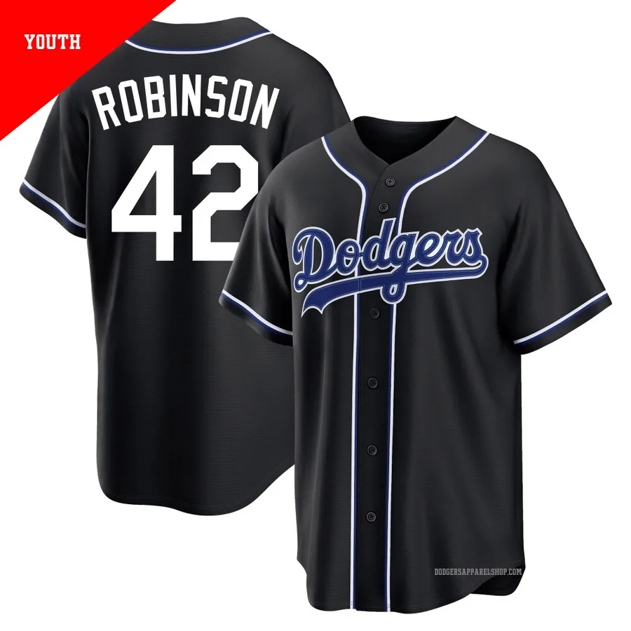 Youth Los Angeles Dodgers ＃42 Jackie Robinson Black Replica Fashion Out Jersey
